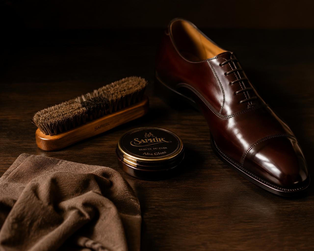 Shoe care tools and polished oxford