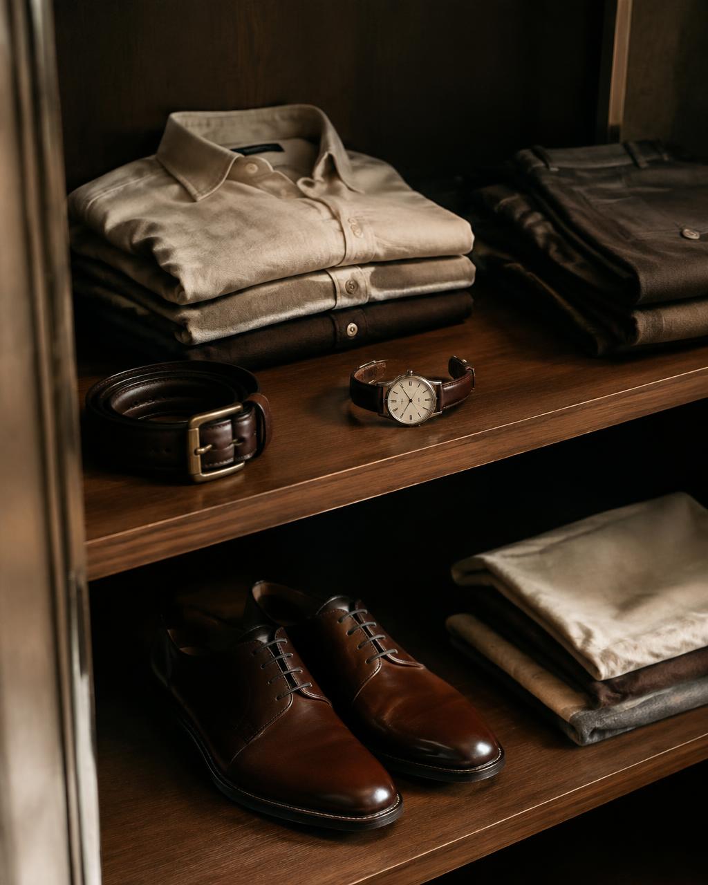 Wardrobe with shirts and shoes